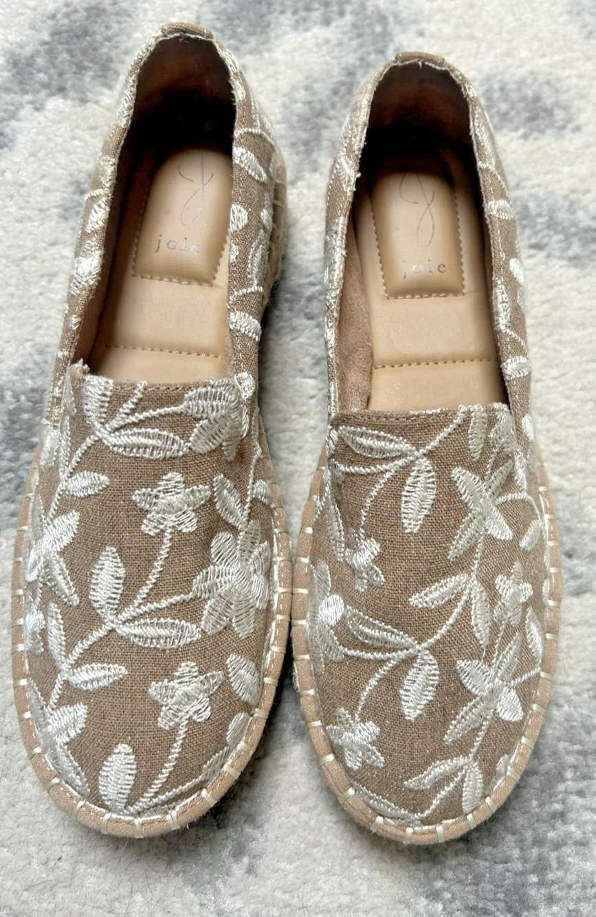 Joie Floral Embroidered Espadrille Wedge Slip On Shoes Womens 7 Boho EUC